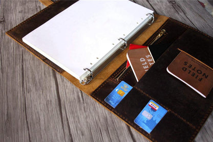 Brown Leather 3 Rings Binder Folder