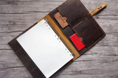 Custom Brown Leather 3 Ring Binder Portfolio Case