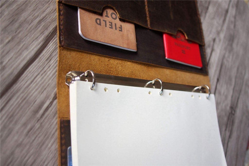 Brown Leather 3 Rings Binder Folder