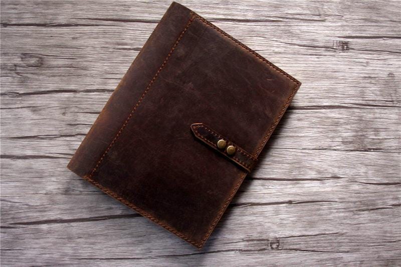 Embossed Brown Mens Leather Portfolio Folder
