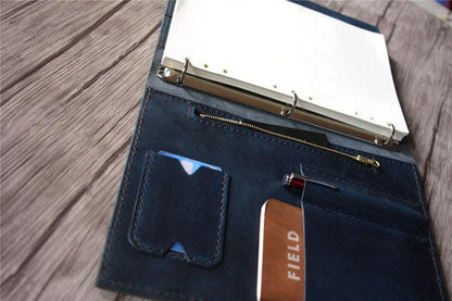 Embossed Blue Leather 3 Ring Binders Folder
