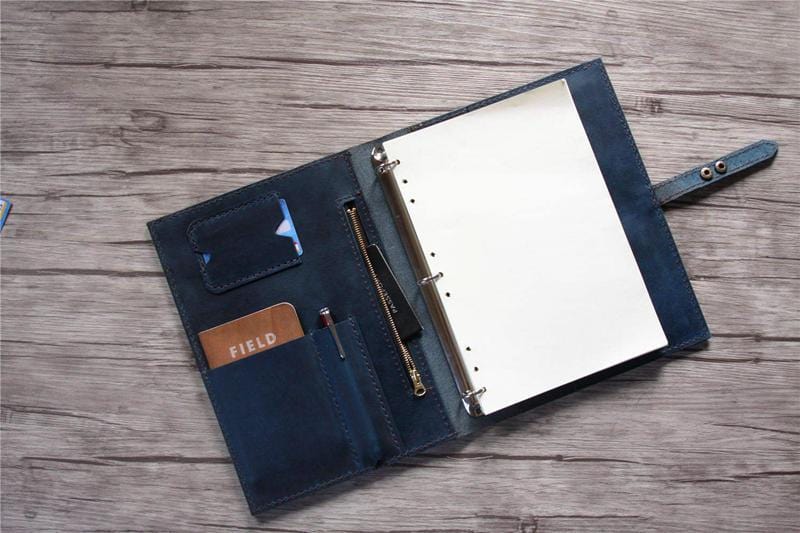 Embossed Blue Leather 3 Ring Binders Folder