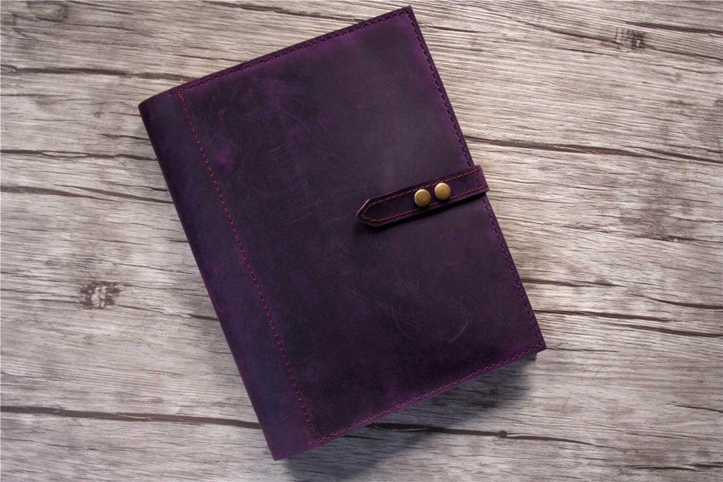 Rustic Purple Leather Zipper Binder Folder