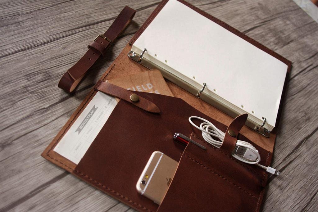 Handcrafted Engraved Saddle Leather Binder Folder for Men
