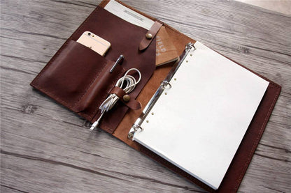 Handcrafted Engraved Saddle Leather Binder Folder for Men