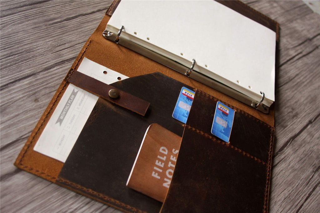 Brown Leather Personalized Binder Folder for Men and Womens