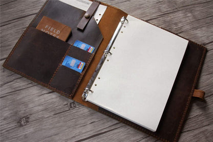 Brown Leather Personalized Binder Folder for Men and Womens