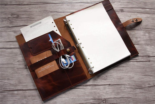 Personalized Luxury Brown Leather Binder Wedding Folder