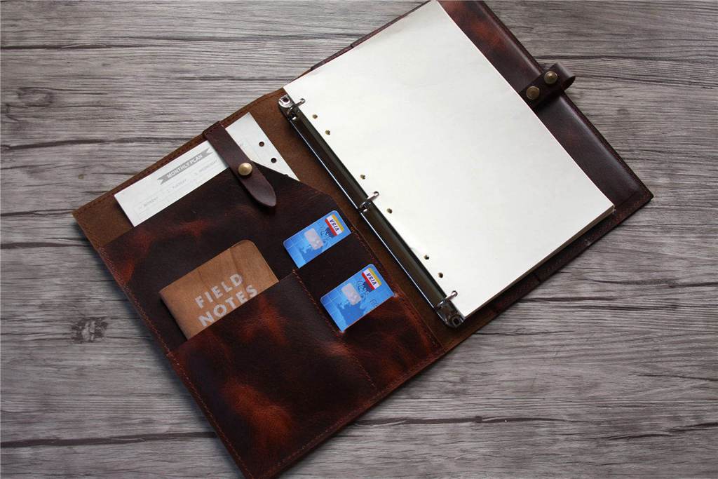 Personalized Brown Leather Binder for School Cover