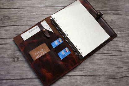 Personalized Brown Leather Binder for School Cover