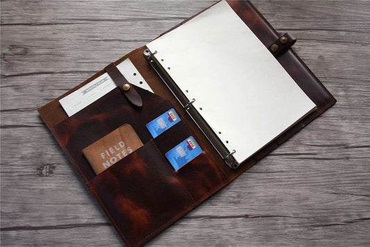 Personalized Brown Leather Binder for School Cover