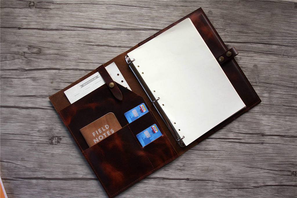 Personalized Brown Leather Binder for School Cover