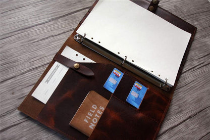 Personalized Brown Leather Binder for School Cover