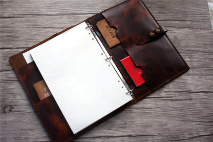 Personalized Brown Leather Binder for School Cover