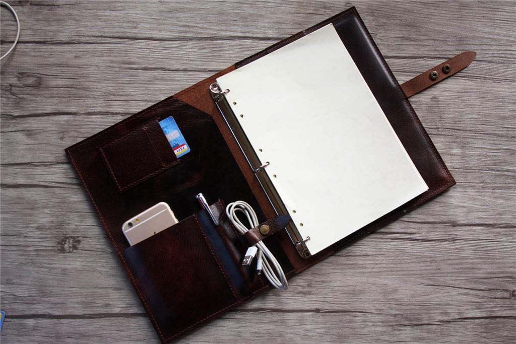 Personalized Coffee Leather Organizer Portfolio for Men