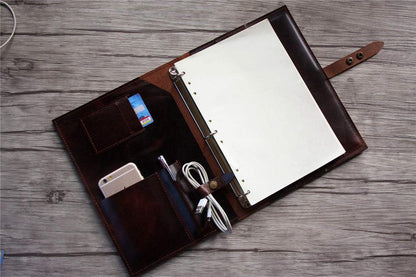Personalized Coffee Leather Organizer Portfolio for Men
