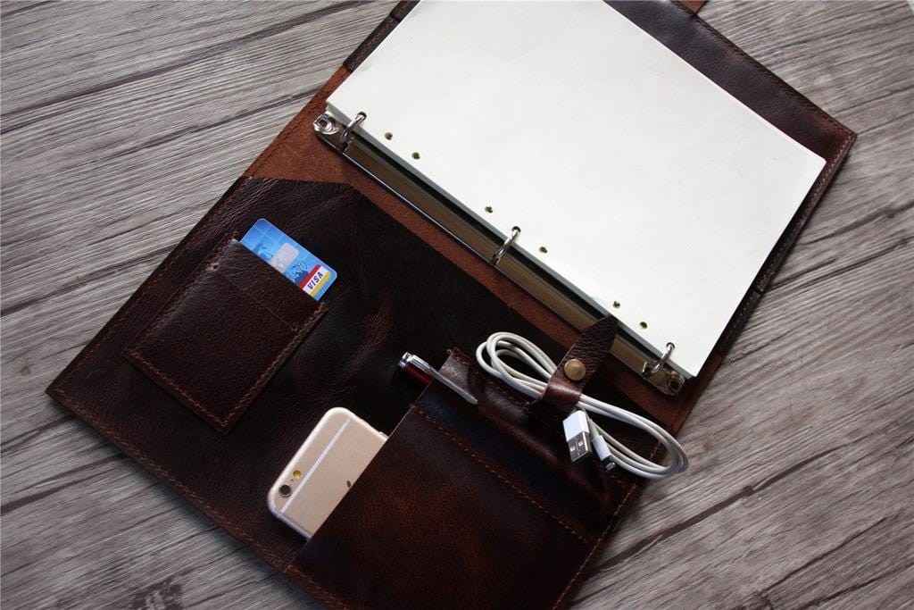 Personalized Coffee Leather Organizer Portfolio for Men