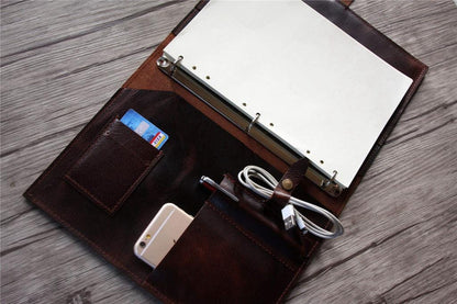 Personalized Coffee Leather Organizer Portfolio for Men