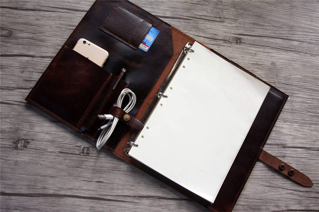 Personalized Coffee Leather Organizer Portfolio for Men