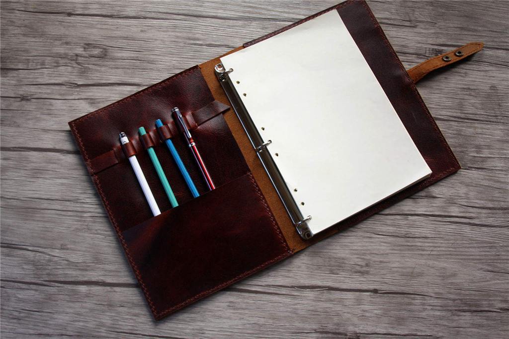 Custom Burgundy Leather Sketchbook Organizer