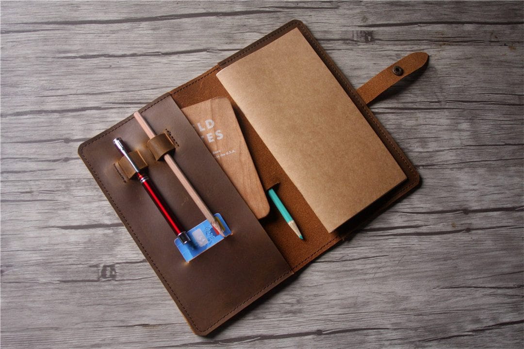 Yellowish Brown Distressed Leather Travelers Notebook Journal