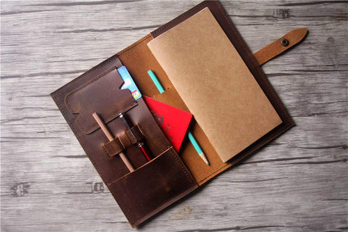 Customized Brown Leather Travelers Notebook Journal With Pen Holder