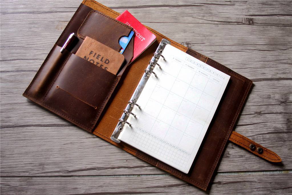 Embossed Leather A5 Journal Cover Binder Sleeve