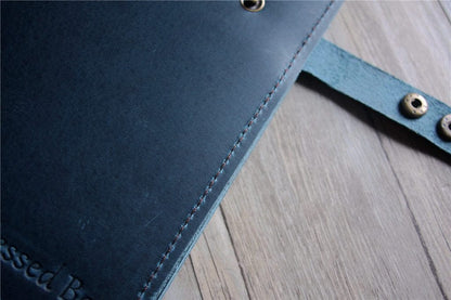 Personalized Blue Leather Organizer Zipper
