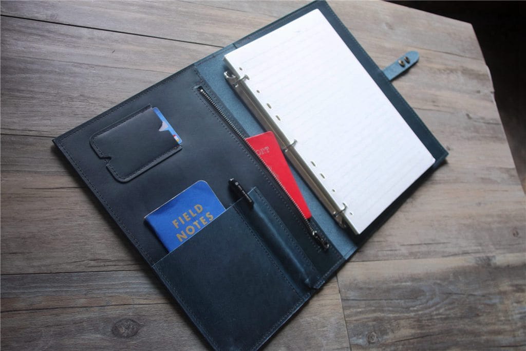 Personalized Blue Leather Organizer Zipper