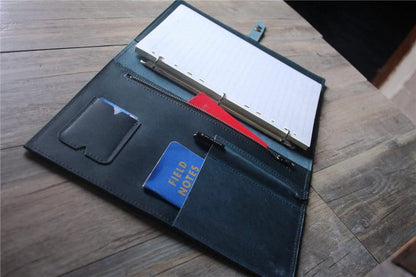 Personalized Blue Leather Organizer Zipper