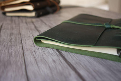Green Refillable Leather Binder Notebook Journal