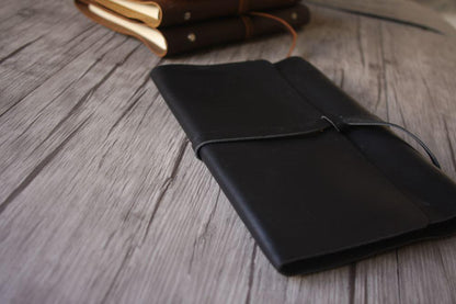 Refillable Black Leather Notebook Journal