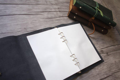 Refillable Black Leather Notebook Journal