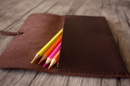 Engraved Leather Girls Pencil Case Holder