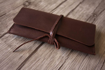 Engraved Leather Girls Pencil Case Holder