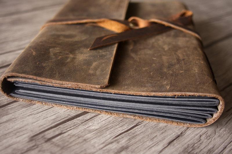Vintage Personalized Genuine Brown Leather Photo Album