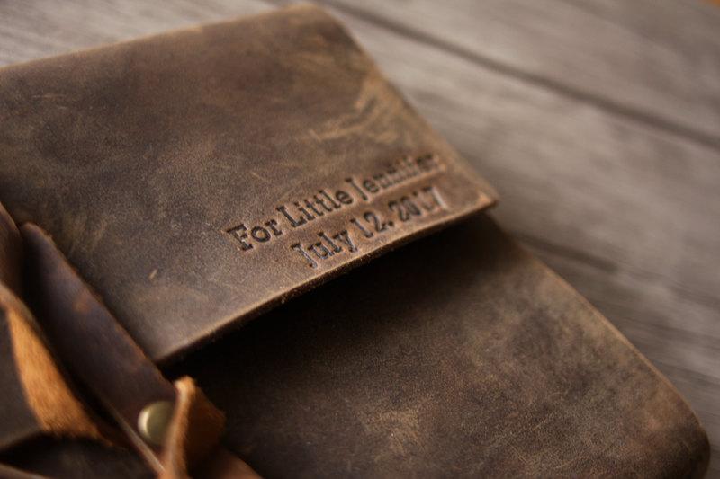 Vintage Personalized Genuine Brown Leather Photo Album