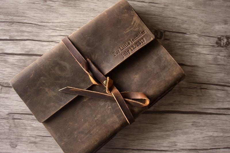 Vintage Personalized Genuine Brown Leather Photo Album