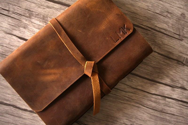 Embossed Brown Leather Retirement Guest Book