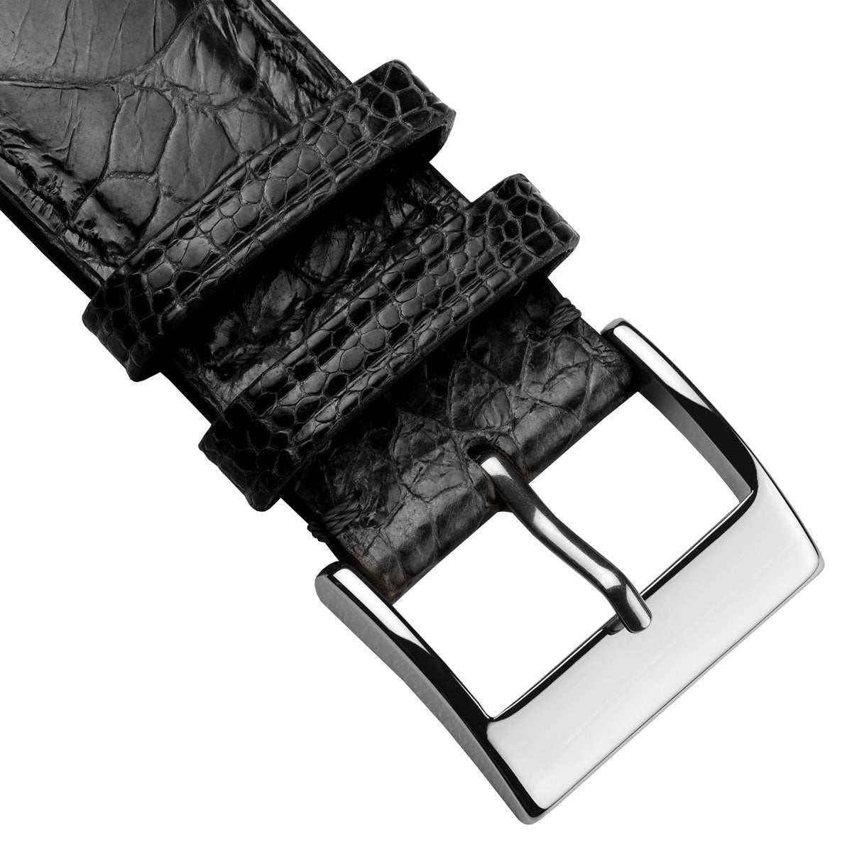 Bracelet de montre en cuir fait main avec jambe d'autruche Durbuy en noir brillant