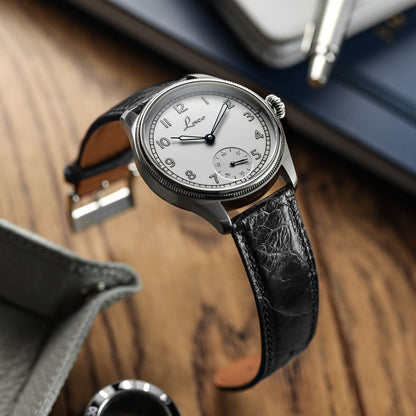 Bracelet de montre en cuir fait main avec jambe d'autruche Durbuy en noir brillant