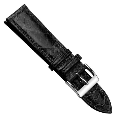 Bracelet de montre en cuir fait main avec jambe d'autruche Durbuy en noir brillant