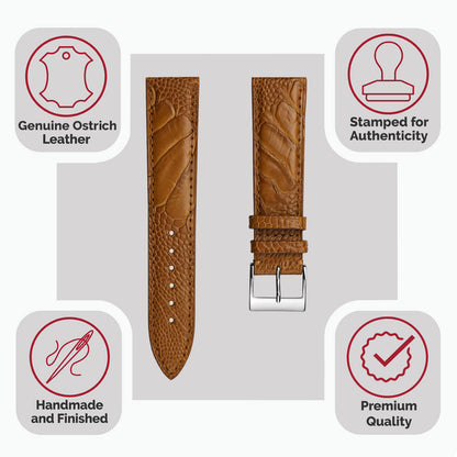 Durbuy Ostrich Leg Handmade Leather Watch Strap - Matt Cognac