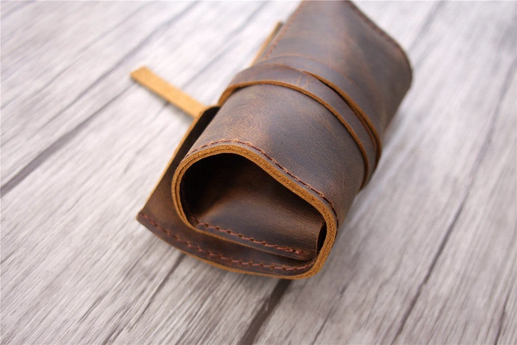 Handmade Leather Pencil Bag Holder Tool Case Roll