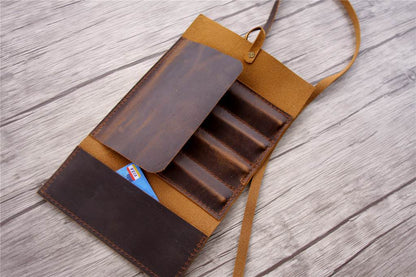 Handmade Leather Pencil Bag Holder Tool Case Roll