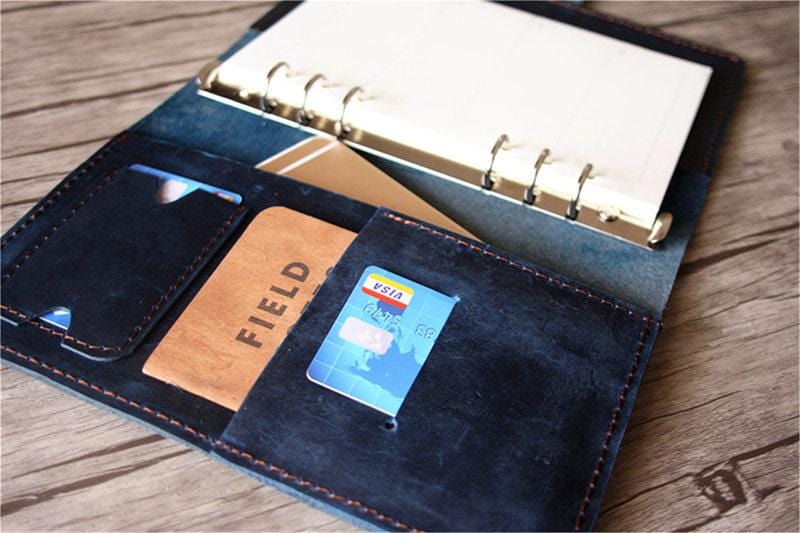 Custom Blue Leather Daily Planner Journal
