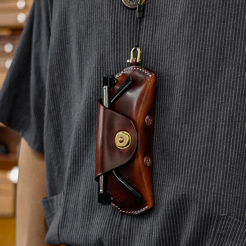 Handcrafted genuine leather eyeglass case made from real cowhide