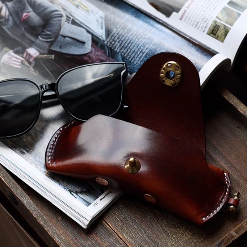 Handcrafted genuine leather eyeglass case made from real cowhide