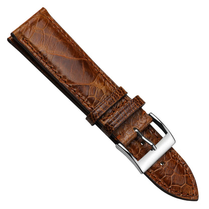 Durbuy Ostrich Leg Handmade Leather Watch Strap - Gloss Cognac Brown