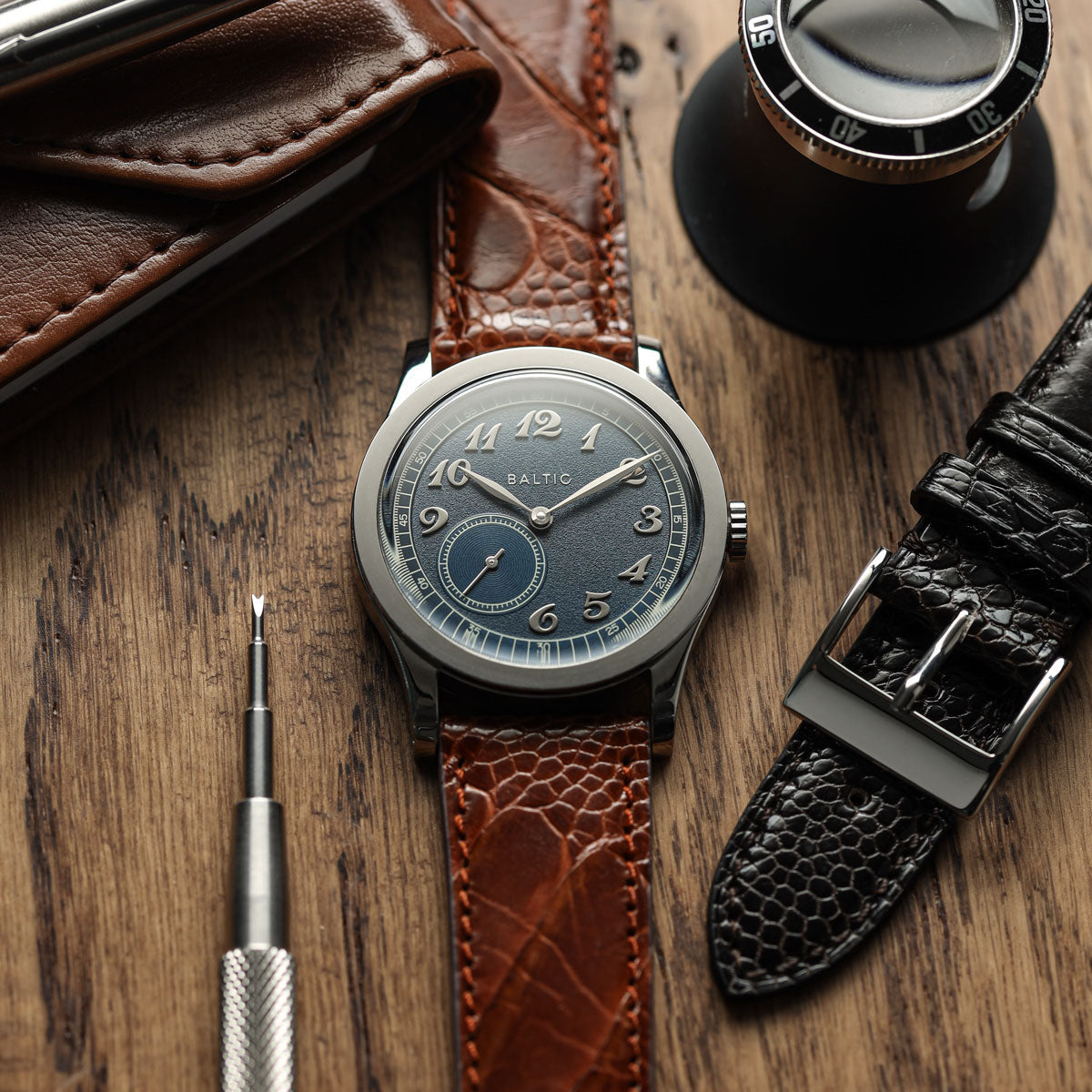 Bracelet pour montre en cuir fait main avec jambe d'autruche Durbuy - Cognac brillant élégance